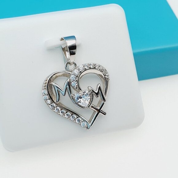 "925 Sterling Silver CZ Beautiful Mom Pendant for Women, 1USPAR4024 - Picture 7 of 11